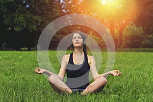 Yoga at sunset in the park.