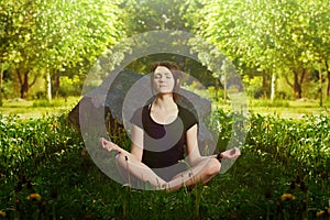 Yoga at sunset in the park.