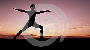 Yoga, sunset and woman with mockup outdoor with fitness, exercise and workout. Zen, relax and sport training start of a