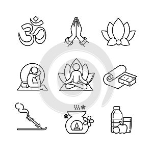 Yoga thin line art icons set