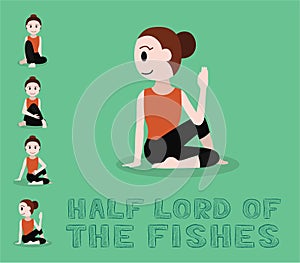 Yoga Tutorial Half Lord of the Fishes Cartoon Vector Illustration