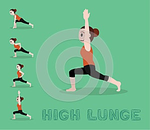 Yoga Tutorial High Lunge Cartoon Vector Illustration