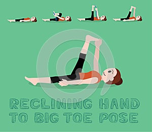 Yoga Tutorial Reclining Hand to big toe Pose Cartoon Vector Illustration