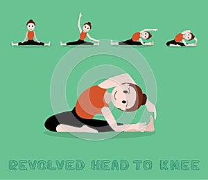 Yoga Tutorial Revolved Head to Knee Pose Cartoon Vector Illustration