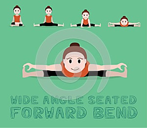 Yoga Tutorial Wide Angle Seated Forward Bend Cartoon Vector Illustration