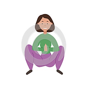 Yoga. Vector illustration Of a girl in a garland pose Malasana.