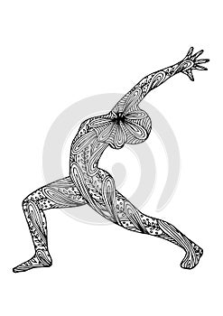 Yoga warrior 1 pose 7 chakra vector flower floral leaf hand drawn