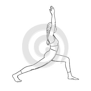 Yoga warrior pose or virabhadrasana II. Woman yoga workout for slim body. Vector illustration