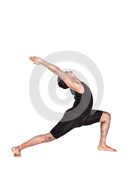 Yoga warrior pose on white