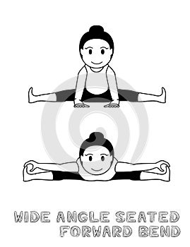 Yoga Wide Angle Seated Forward Bend Cartoon Vector Illustration Monochrome