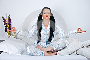 Yoga woman in bed