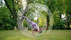 Yoga Woman exercises Sequence in Park. Healthy Lifestyle and Balance