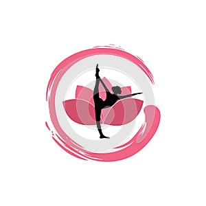 Yoga Woman Silhouette, Lotus Flower with Zen Logo Design
