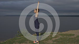 Yoga woman in sportswear, energy concentration