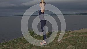 Yoga woman in sportswear, energy concentration