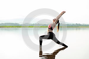 Yoga women lifestyle exercise and pose for healthy life. Young girl or people pose balance body vital zen