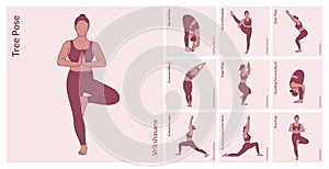 Yoga Workout Set. Young woman practicing Yoga poses. Woman workout fitness, aerobic and exercises