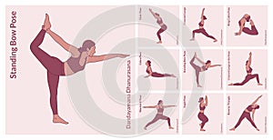Yoga Workout Set. Young woman practicing Yoga poses. Woman workout fitness, aerobic and exercises