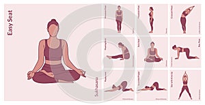 Yoga Workout Set. Young woman practicing Yoga poses. Woman workout fitness, aerobic and exercises