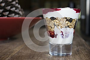 Yoghurt and muesli breakfast bowl