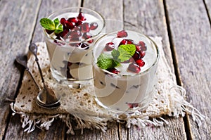 Yoghurt with pomegranate seeds