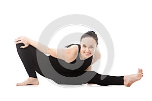 Yogi female in yoga Head to Knee Forward Bend Pose