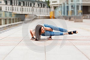 Yogi Woman balancing on hands