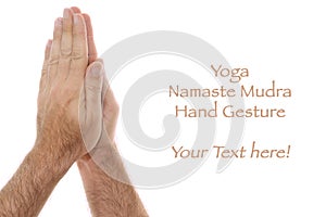 Yogic hand position Namaste Anjali mudra on white