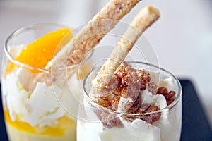 Yogourt with fruits on cup