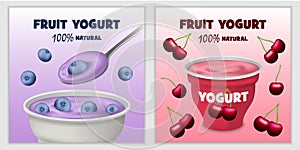 Yogurt box tasty banner set, realistic style