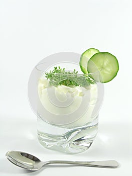 Yogurt with cucumber and watercress