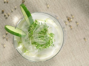 Yogurt with cucumber and watercress