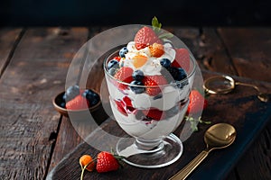 Yogurt delight mixed berries parfait captured in delectable detail