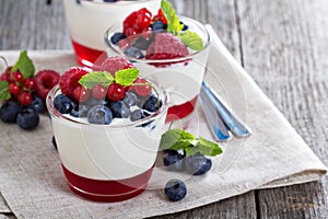 Yogurt dessert with jelly and fresh berries