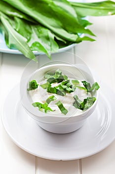 Yogurt dip with fresh wild garlic