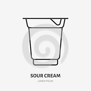 Yogurt, flat line logo, sour cream vector icon. Dairy product illustration. Sign for healthy food store