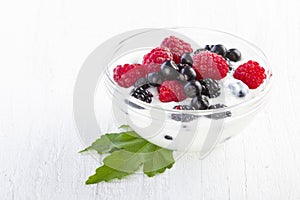 Yogurt with forest berries in bowl