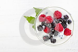 Yogurt with forest berries in bowl
