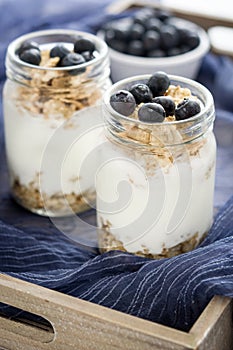 Yogurt with fresh blueberries and cereals