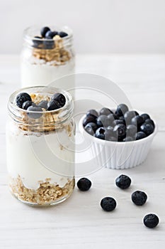 Yogurt with fresh blueberries and cereals