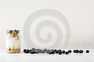 Yogurt with fresh blueberries and cereals