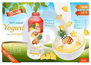 Yogurt with fruit advert concept.