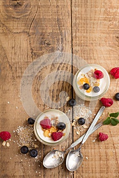Yogurt with granola or muesli and fresh berries