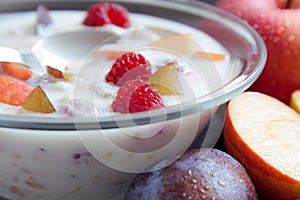 Yogurt mixed with fruit pieces