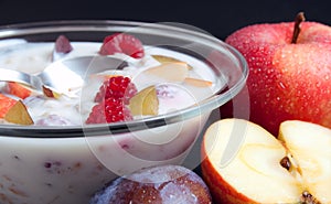 Yogurt mixed with fruit pieces