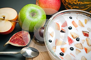 Yogurt mixed with fruit pieces