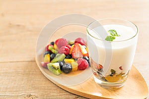 yogurt with mixed fruit (strawberry, blueberries, raspberry, kiwi, mango)