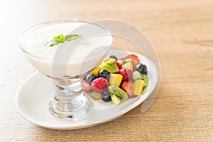 yogurt with mixed fruit (strawberry, blueberries, raspberry, kiwi, mango)