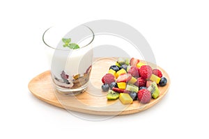 yogurt with mixed fruit (strawberry, blueberries, raspberry, kiwi, mango)