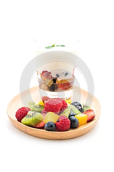 yogurt with mixed fruit (strawberry, blueberries, raspberry, kiwi, mango)